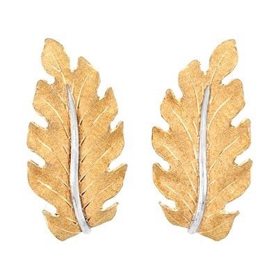 Lot 797 - Pair of Two-Color Gold Leaf Earclips, Buccellati