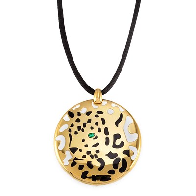 Lot 785 - Gold, Black Lacquer and Emerald 'Panther' Pendant with Cord, Cartier, France