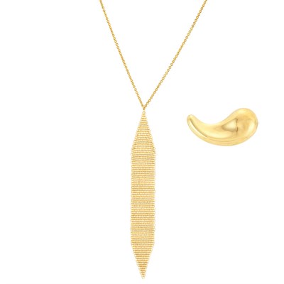 Lot 1 - Gold Brooch and Gold Mesh Scarf Pendant-Necklace, Tiffany & Co., Elsa Peretti
