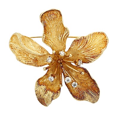 Lot 572 - Gold and Diamond 'Dahlia' Flower Brooch, Tiffany & Co.