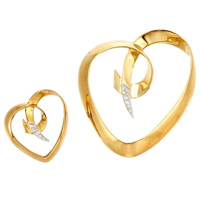 Lot 2 - Two Gold, Platinum and Diamond Heart Brooches, Tiffany & Co., Paloma Picasso