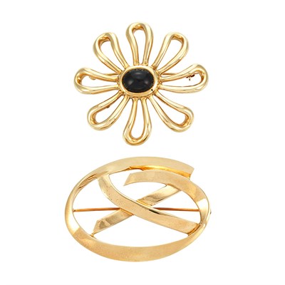 Lot 778 - Gold and Black Onyx Flower Brooch and Gold Brooch, Tiffany & Co., Paloma Picasso