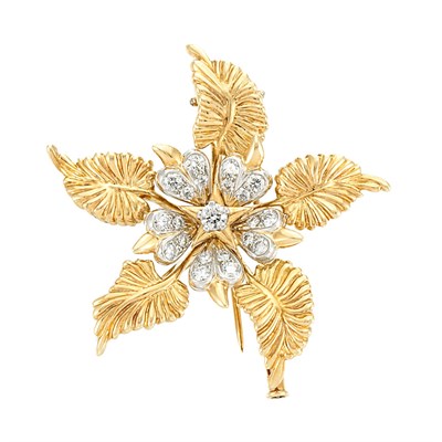 Lot 799 - Gold, Platinum and Diamond Flower Clip-Brooch, Tiffany & Co., Schlumberger