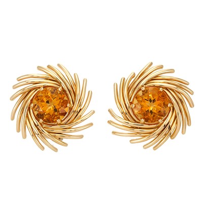 Lot 15 - Pair of Gold and Citrine Earclips, Tiffany & Co., Schlumberger