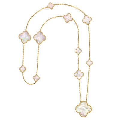 Lot 863 - Gold and Mother-of-Pearl 'Alhambra' Chain Necklace, Van Cleef & Arpels, France