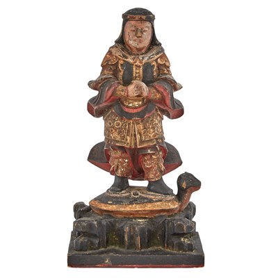 Lot 363 - Japanese Painted Wood Figure of a Man on a...
