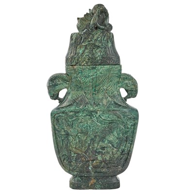 Lot 364 - Chinese Dark Green Jade Carved Vase Height 13...