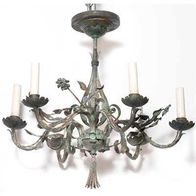 Lot 455 - French Tole Six-Light Chandelier Height 18...
