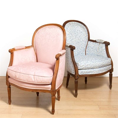 Lot 371 - Pair of Louis XVI Style Walnut Bergeres; And a...