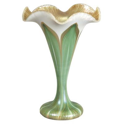 Lot 490 - Quezal Art Glass Vase Retailed by Burley & Co.,...