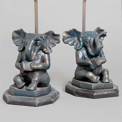 Lot 418 - Pair of Painted Bronze Elephant-Form Lamps...