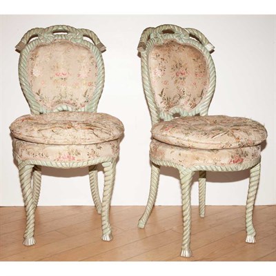 Lot 338 - Pair of Painted Rope Twist Side Chairs 20th...