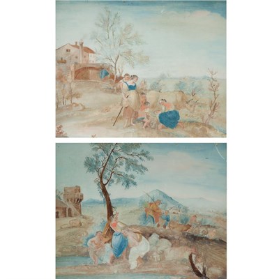 Lot 521 - Pair of Framed Continental Reverse Paintings...