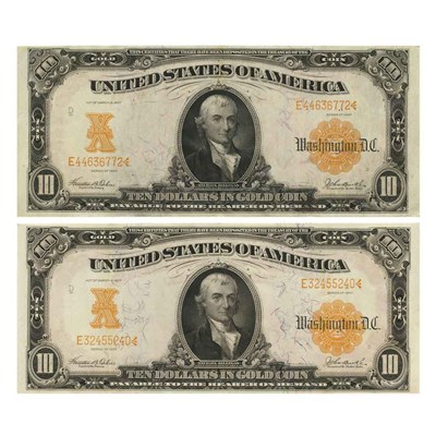 Lot 144 - United States Bank Notes, Two $10 1907 Gold Certificates, Fr. 1172