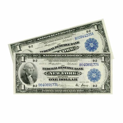 Lot 142 - United States Bank Notes, Two $1 1918 New York Federal Reserve Notes, Fr. 712