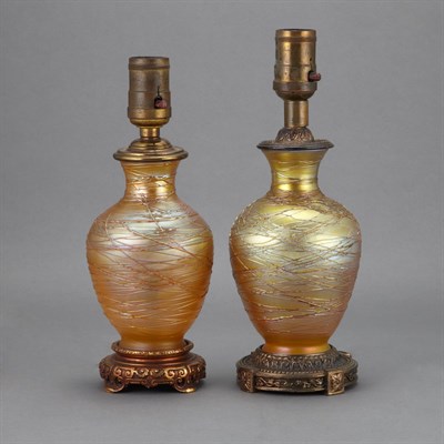 Lot 488 - Two American Gilt-Metal and Art Glass Boudoir...