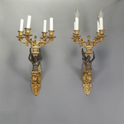 Lot 599 - Pair of Empire Style Gilt and Patinated-Bronze...