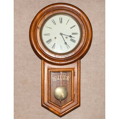 Lot 277 - American Oak Regulator Wall Clock Height 28...