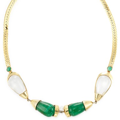 Lot 382 - Gold, Emerald and Rock Crystal Necklace