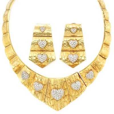 Lot 844 - Gold and Diamond Necklace and Pair of Earclips, Gucci