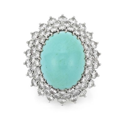 Lot 726 - Two-Color Gold, Turquoise and Diamond Ring