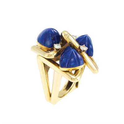 Lot 761 - Gold, Carved Lapis and Diamond Ring