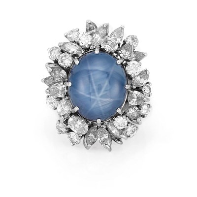Lot 478 - White Gold, Star Sapphire and Diamond Ring