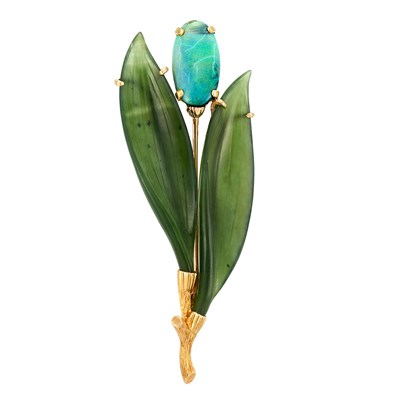 Lot 92 - Gold, Opal and Nephrite Clip-Brooch, Mario Buccellati
