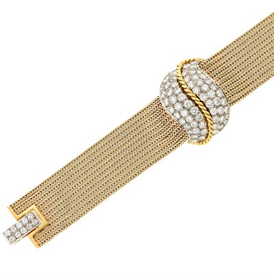 Lot 798 - Ten Strand Gold, Platinum and Diamond Bracelet-Watch, Ruser