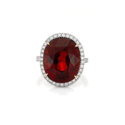Lot 586 - Two-Color Gold, Spessartite Garnet and Diamond Ring