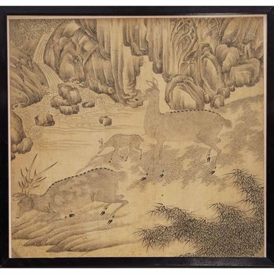 Lot 204 - Chinese School Qing Dynasty Three deer in a...