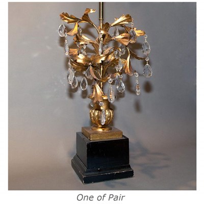 Lot 294 - Pair of French Gilt-Metal and Glass Lamps...