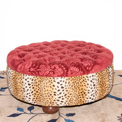 Lot 257 - Faux Velvet and Leopard Upholstered Ottoman...