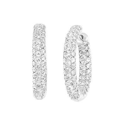 Lot 639 - White Gold and Diamond Hoop Earrings