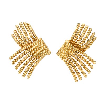 Lot 11 - Pair of Gold 'V-Rope' Earclips, Tiffany & Co., Schlumberger