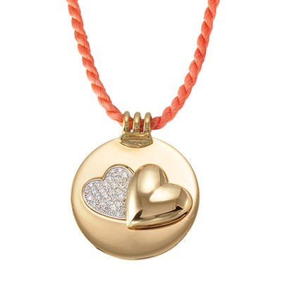 Lot 3 - Gold and Diamond Heart Pendant with Orange Silk Cord Necklace, Mauboussin, Paris