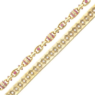 Lot 512 - Two Gold, Diamond and Ruby Bracelets