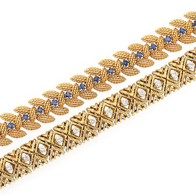 Lot 573 - Gold and Sapphire Bracelet, Tiffany & Co., and Gold and Diamond Bracelet