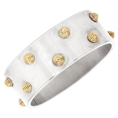 Lot 738 - Wide Sterling Silver and Gold Cuff Bangle Bracelet