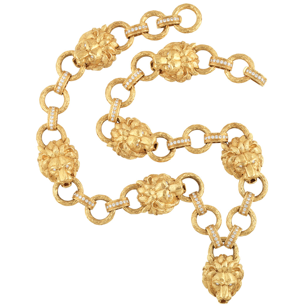 Lot 385 - Gold and Diamond Lion Head Chain Necklace, Van Cleef & Arpels