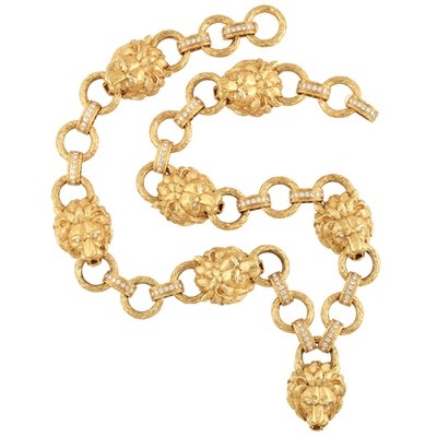 Lot 385 - Gold and Diamond Lion Head Chain Necklace, Van Cleef & Arpels