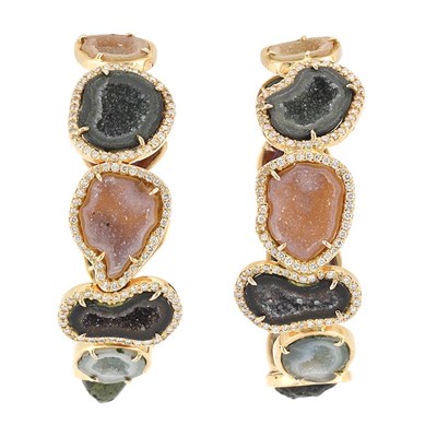 Lot 454 - Pair of Gold, Geode and Diamond Hoop Earrings