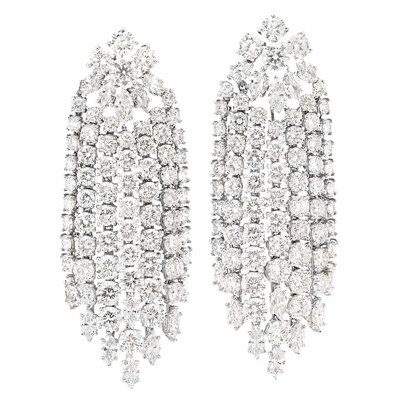 Lot 558 - Pair of Platinum and Diamond Fringe Earrings
