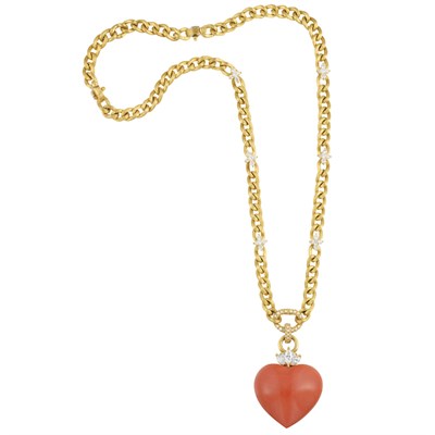 Lot 372 - Gold, Diamond and Coral Pendant-Necklace, Henry Dunay