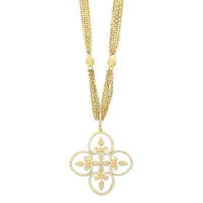 Lot 514 - Long Four Strand Gold and Diamond Chain Pendant-Necklace