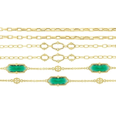 Lot 316 - Two Long Gold, Diamond and Green Stone Chain Necklaces, Judith Ripka, and Gold Chain Necklace