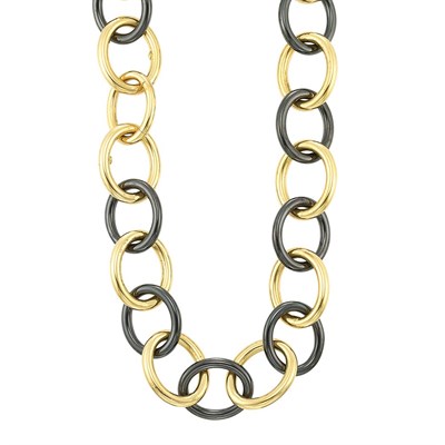 Lot 840 - Long Gold and Oxidized Steel Chain Necklace