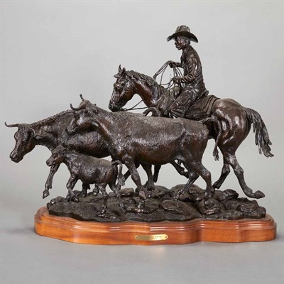 Lot 517 - Bronze Figural Group of a Cowboy Herding Three...