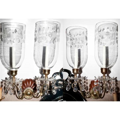 Lot 442 - Pair of Gilt-Metal and Glass Two-Light Sconces...