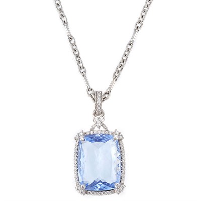 Lot 461 - White Gold, Diamond and Blue Quartz Pendant-Necklace, Judith Ripka